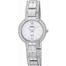 Seiko Ladies Solar Stainless Steel Case and Bracelet White Tone Dial Crystals SUP199