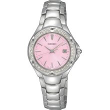 Seiko Ladies Stainless Steel Quartz Pink Dial Crystal SXDC53