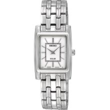 Seiko Ladies Stainless Steel Dress Solar Quartz White Dial Link Bracelet SUP077