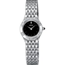 Seiko Ladies Stainless Steel Dress Watch with Diamonds Black Dial SUJC45