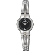 Seiko Ladies Stainless Steel Bangle Style Dress Quartz Black Dial Crystal SUJG43