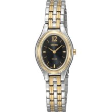 Seiko Ladies Two Tone Dress Black Dial Solar Quartz SUP016