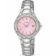 Seiko Ladies Watch 30 Swarovski Crystals Stainless Pink SXDC53