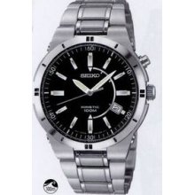 Seiko Men`s Silvertone Kinetic Water Resistant Watch