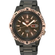 Seiko Men's Black Stainless Steel Automatic Rose Two Tone Brown Dial SRP148