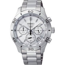 Seiko Men's Chronograph Stainless Steel Case and Bracelet Silver Dial Date Display SSB047