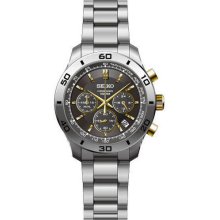 Seiko Men's Chronograph Stainless Steel Case and Bracelet Brown Dial Date Display SSB057