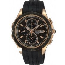 Seiko Men's Coutura Rose Gold Stainless Steel Case Alarm Chronograph Black Dial Rubber Strap SNAF14