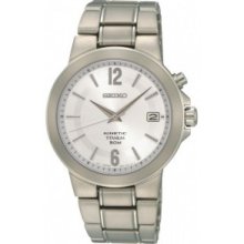 Seiko Mens Kinetictitanium Watch Stainless Steel Band / White Dial Ska479p1