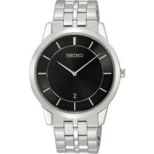 Seiko Men's Quartz Watch With Black Dial Analogue Display And Silver Stainless Steel Bracelet Skp381p1