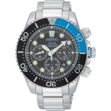 Seiko Mens Solar Diver Chronograph Stainless Watch - Silver Bracelet - Multicolor Dial - SSC017