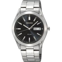 Seiko Men's Solar SNE039 Silver Stainless-Steel Quartz Watch with Black Dial