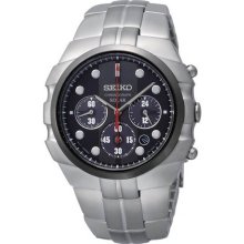 Seiko Men's Solar Stainless Steel Case and Bracelet Chronograph Black Dial SSC089