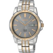 Seiko Mens Solar Stainless Watch - Two-tone Bracelet - Charcoal Dial - SNE098