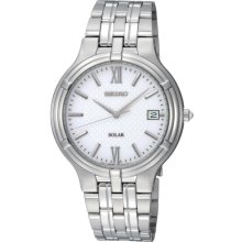Seiko Mens Solar Stainless Watch - Silver Bracelet - White Dial - SNE025