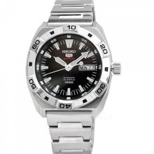Seiko Men's Stainless Steel Case and Bracelet Automatic Black Dial Day Date Display SRP281
