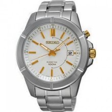 Seiko Men's Stainless Steel Case and Bracelet Kinetic White Dial Date Display SKA541