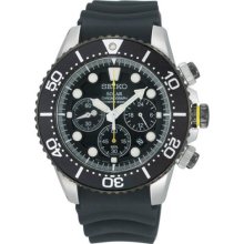 Seiko Men's Stainless Steel Solar Quartz Chronograph Black Dial Black Rubber Strap SSC021