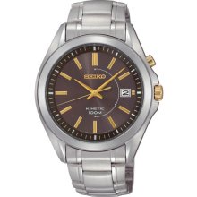 Seiko Men's Stainless Steel Kinetic Gray Dial Date Display Gold Hour Markers SKA527