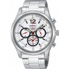 Seiko Men's Stainless Steel Chronograph White Dial Black Tachymeter SRW007