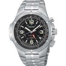 Seiko Men's Sun009 Kinectic Flight Computer Gmt Stainless Steel Watch