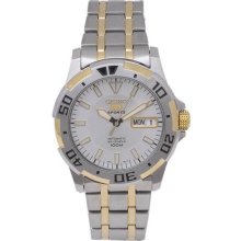 Seiko Men's Two Tone Stainless Stee Seiko 5 Silver Tone Dial Automatic Link Bracelet SNZJ42