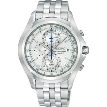 Seiko Men's Watch Chronograph Alarm White Dial Date Steel Bracelet Snae81