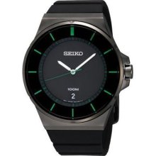 Seiko Sgeg23 Black Ion Plated Green Accents Rubber Strap Watch