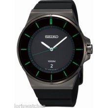Seiko Sgeg23 Men's Black Ion-plated Quartz Watch With Rubber Strap And Date