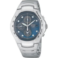 Seiko SNA065 Stainless Steel Alarm Chronograph Blue Dial