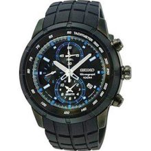 Seiko Snad87 Men's Black Ip Rubber Strap Motor Sports Chronograph Alarm Watch