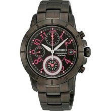 Seiko SNDY83 Stainless Steel Quartz Black Tone Dial Chronograph Pink