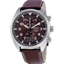 Seiko SNN241 Watch Men s Chronograph Brown Dial Genuine Leather Band