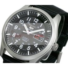 Seiko SNZG15J1 5 Military Nylon Strap Automatic Black Mens Watch