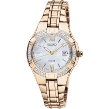Seiko Solar Gold Tone Diamond Accent And Mother-Of-Pearl Watch -