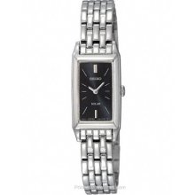 Seiko Solar Ladies Dress Watch Rectangular Stainless Steel SUP043