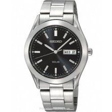 Seiko Solar Mens Black Dial Stainless 10 Month Power SNE039