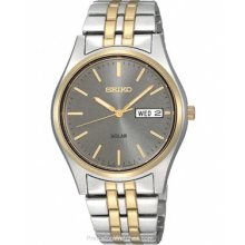 Seiko Solar Mens Watch Gray Dial Two-Tone 10 Month Power SNE042