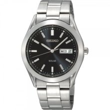 Seiko Solar Quartz Black Dial Mens Watch SNE039