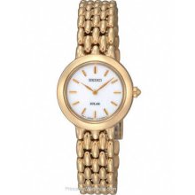 Seiko Solar Womens Gold-Tone Dress Watch - Silver/White Dial - 50m SUP022