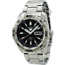 Seiko Sports 5 Black Dial Stainless Steel Mens Watch SNZJ05