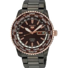 Seiko SRP132 Black Stainless Steel Automatic Rose Two Tone Brown Dial