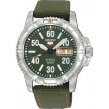 Seiko SRP215K2 Mens Stainless Steel Seiko 5 Sports Automatic Green Dial Day Date Green Nylon Strap