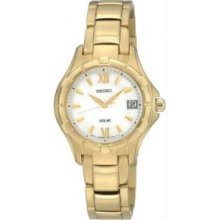 Seiko SUT032 Womens Gold Tone Stainless Steel Solar Quartz White Dial