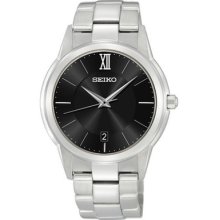 Seiko Watch Men's Stainless Steel Black Dial Date Dress Link Bracelet Sgef43