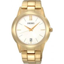 Seiko White Dial Gold Tone Stainless Steel Mens Watch SGEF46 ...