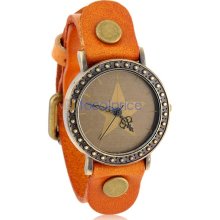 Shshd Star Pattern Analog Watch with PU Leather Strap (Orange)