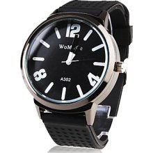 Silicone Band Classic Big Fashion Dial Quartz Women Men Casual Watch - Black