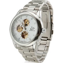 Silver Men's Alloy Analog Mechanical Wrist Watch