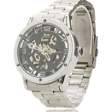 Silver Men's Hollow Alloy Analog Mechanical Wrist Watch 9397